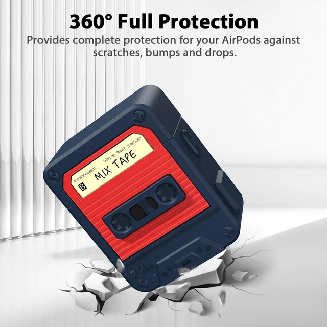 Alt view image 3 of 7 - Compatible with AirPods Case Cover with Cleaner Kit, Funny Cassette Tape Design Case for AirPod 1st/2nd Generation, Cute Cartoon Silicone Protective Case for Apple AirPods