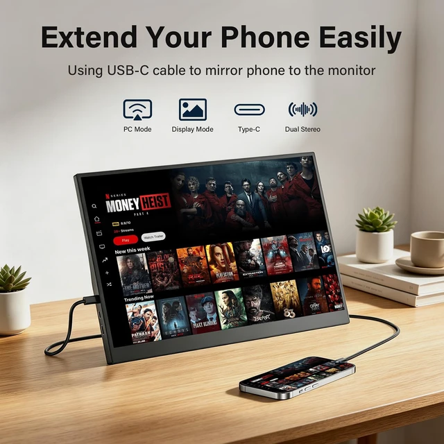 Alt view image 5 of 7 - 15.6 Inch Portable Second Monitor for Laptop Ultra-Slim, USB-C and HDMI Second Screen with Kickstand, Lightweight External Display for Business Trip, 1366x768 Home Office Monitor