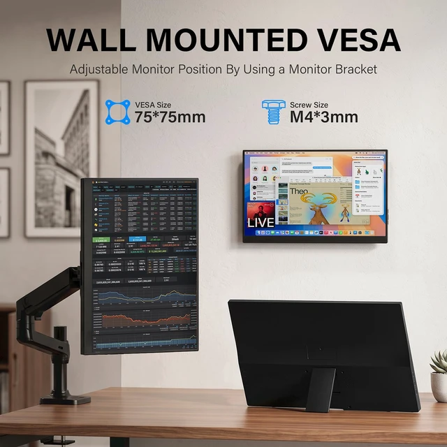 Alt view image 6 of 7 - 15.6 Inch Portable Second Monitor for Laptop Ultra-Slim, USB-C and HDMI Second Screen with Kickstand, Lightweight External Display for Business Trip, 1366x768 Home Office Monitor