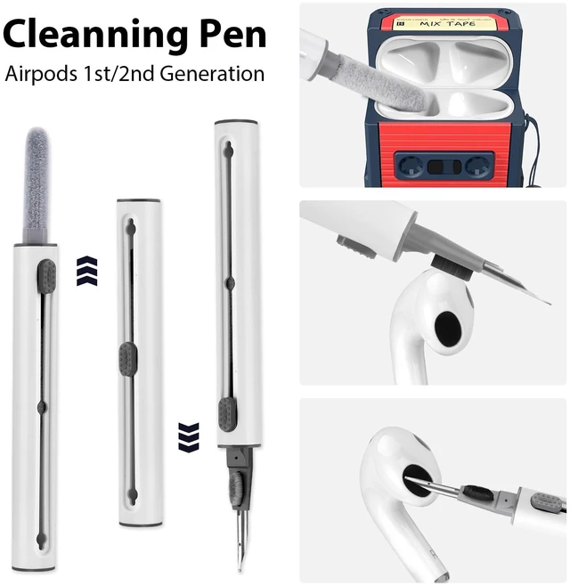 Alt view image 5 of 7 - Compatible with AirPods Case Cover with Cleaner Kit, Funny Cassette Tape Design Case for AirPod 1st/2nd Generation, Cute Cartoon Silicone Protective Case for Apple AirPods