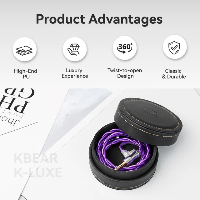 Alt view image 3 of 7 - KBEAR K-Luxe IEMs Case, KZ ZS10 PRO in Ear Monitors Earbud Case, PU Leather Travel Carrying Earphone Storage Box Bag Organizer for KZ ZST, ZSN PRO X, ZS12PRO X, EDXPRO, Castor Ear Buds and Cable