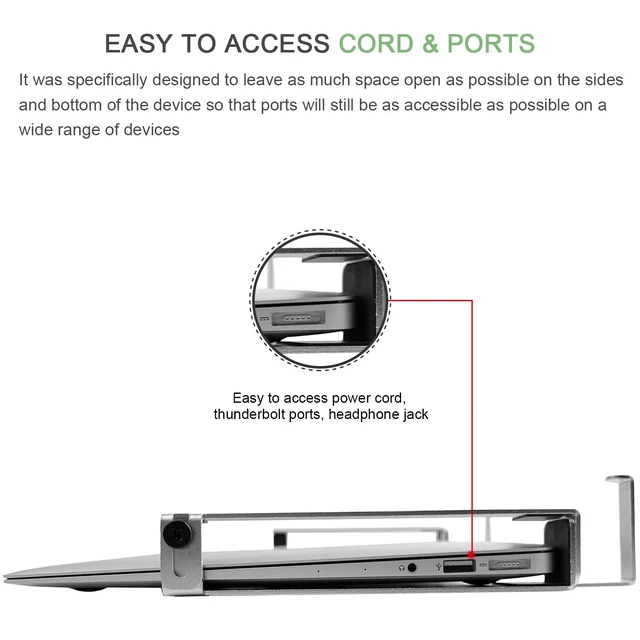 Alt view image 3 of 7 - Aluminum Laptop/Tablet Wall Mount up to 1.6 inchs Thick (Silver) Macbook & iPad Holder, Headphone Hook, Anti-Scratch Pads, Adjustable Thickness, No Drill Adhesive Or Screw-On Installation