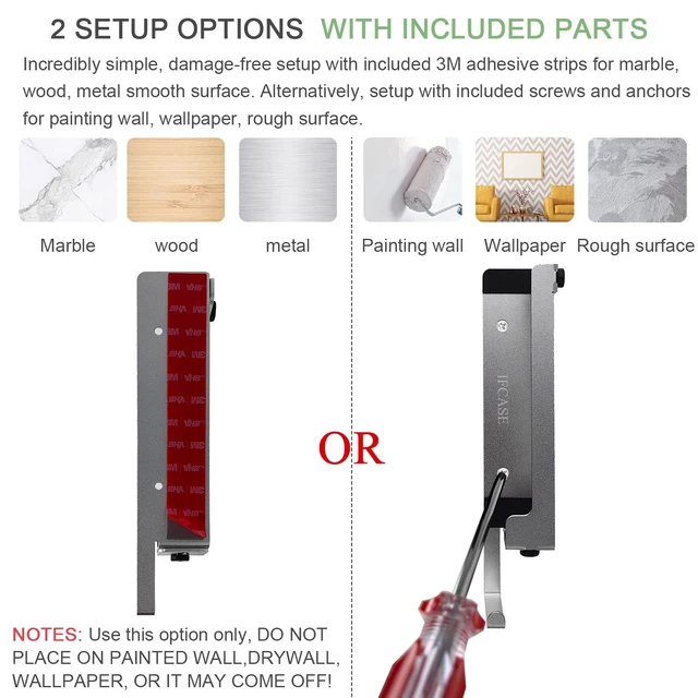 Alt view image 4 of 7 - Aluminum Laptop/Tablet Wall Mount up to 1.6 inchs Thick (Silver) Macbook & iPad Holder, Headphone Hook, Anti-Scratch Pads, Adjustable Thickness, No Drill Adhesive Or Screw-On Installation