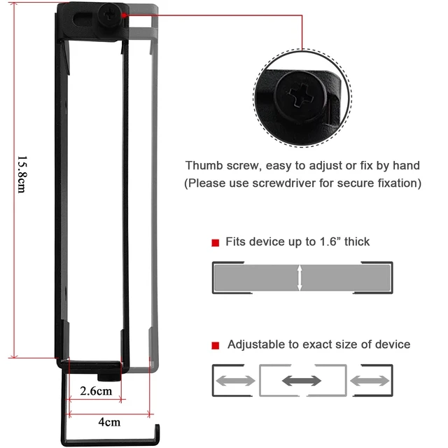 Alt view image 2 of 7 - Aluminum Laptop/Tablet Wall Mount up to 1.6 inchs Thick (Black) Macbook & iPad Holder, Headphone Hook, Anti-Scratch Pads, Adjustable Thickness, No Drill Adhesive Or Screw-On Installation