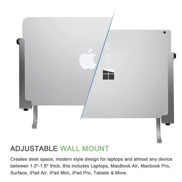 Alt view image 7 of 7 - Aluminum Laptop/Tablet Wall Mount up to 1.6 inchs Thick (Silver) Macbook & iPad Holder, Headphone Hook, Anti-Scratch Pads, Adjustable Thickness, No Drill Adhesive Or Screw-On Installation