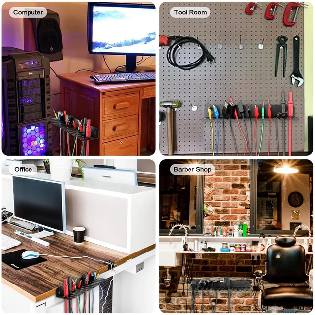 Alt view image 7 of 7 - Wall Mounted Cable Hanger and Organizer, 13 Cable Slot Cable Hanger,Iron Cable Rack-Slots Width from 6 to 9mm for Cord Management,Black