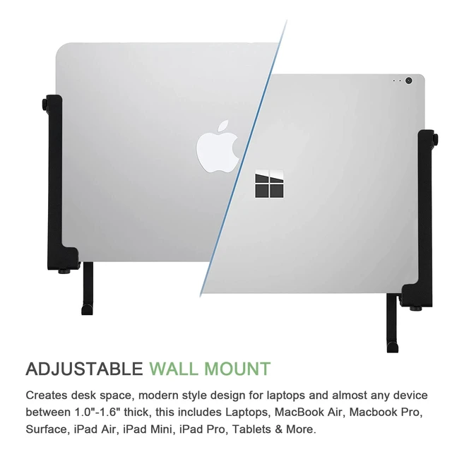 Alt view image 7 of 7 - Aluminum Laptop/Tablet Wall Mount up to 1.6 inchs Thick (Black) Macbook & iPad Holder, Headphone Hook, Anti-Scratch Pads, Adjustable Thickness, No Drill Adhesive Or Screw-On Installation