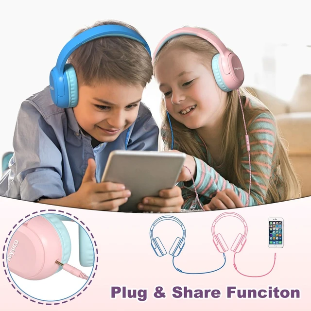 Alt view image 6 of 7 - Kids Headphones Earphones w Cord & Mic for School Class Plane Travel Pink 85/94dB Volume Limit, Wired Over Ear Foldable Durable Comfortable Design, For iPad Tablet Kindle Laptop PC, Boys Girls Teens