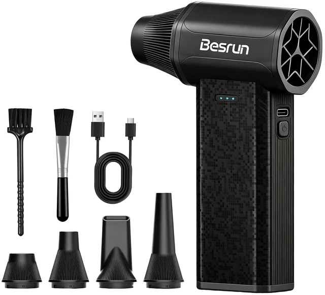 Main image of Compressed Air Duster, 110,000 RPM Brushless Motor, 3-Speed Rechargeable Electric Air Duster, Cordless Air Blower for Computer, Keyboard, Car and Home Cleaning, 0.45 lb, 4 Nozzles & 2 Brushes
