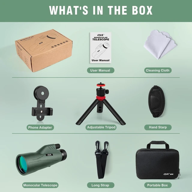 Alt view image 6 of 7 - 12x56 High Power Monocular Telescope for Adults with Tripod Bag Lightweight Monoculars for Smartphone with BAK4 Prism & FMC Lens, Suitable for Bird Watching Camping - Green