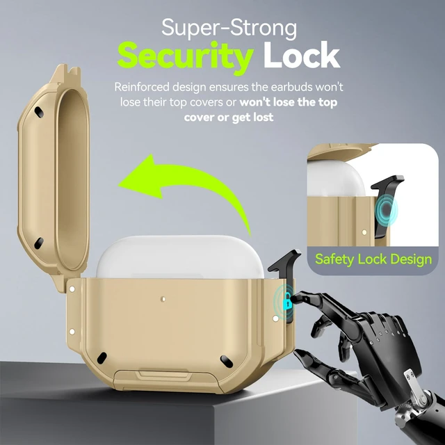 Alt view image 6 of 7 - for AirPods Pro 3 Case IP68 Waterproof with Safety Lock & Phone Stand, Rugged Tough Hard Shell Case for AirPods Pro 3rd Gen 2025 Cover with Cleaner & Keychain for Men Women, Poweful Drop Protection