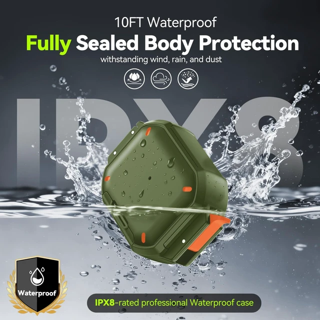 Alt view image 2 of 7 - for AirPods Pro 3 Case IP68 Waterproof with Safety Lock & Phone Stand, Rugged Tough Hard Shell Case for AirPods Pro 3rd Gen 2025 Cover with Cleaner & Keychain for Men Women, Poweful Drop Protection