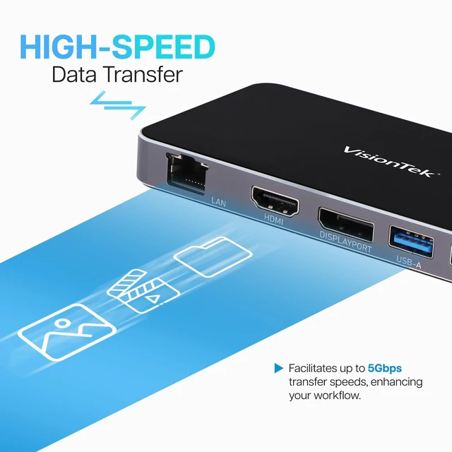 Alt view image 3 of 7 - VT350 Portable USB-C Dual Monitor Hub - 1x DP, 1x HDMI, 2X USB-A, 1x Ethernet, 1x USB-C for Windows/MacOS/ChromeOS/iOS