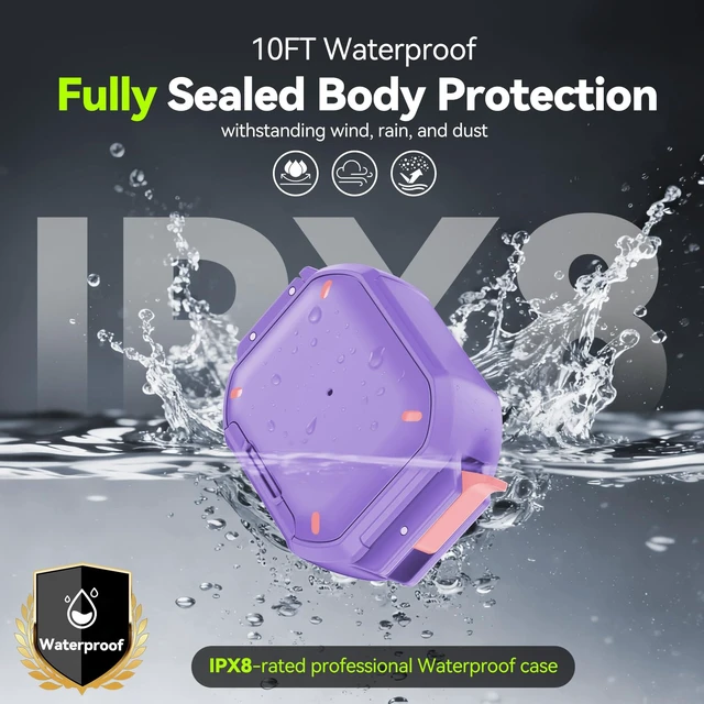 Alt view image 2 of 7 - for AirPods Pro 3 Case IP68 Waterproof with Safety Lock & Phone Stand, Rugged Tough Hard Shell Case for AirPods Pro 3rd Gen 2025 Cover with Cleaner & Keychain for Men Women, Poweful Drop Protection