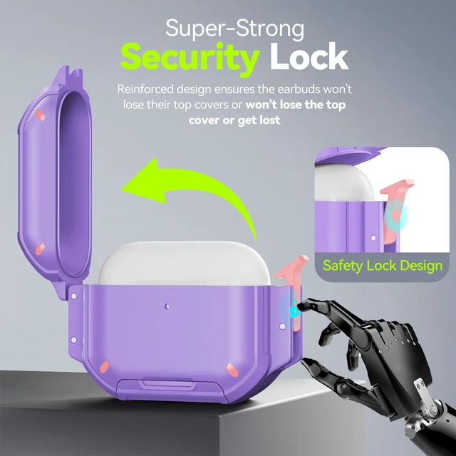 Alt view image 6 of 7 - for AirPods Pro 3 Case IP68 Waterproof with Safety Lock & Phone Stand, Rugged Tough Hard Shell Case for AirPods Pro 3rd Gen 2025 Cover with Cleaner & Keychain for Men Women, Poweful Drop Protection