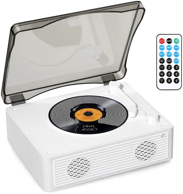 Main image of Portable CD Player with Speakers, 12H Playtime with Bluetooth 5.4, Retro CD Player with Hi-Fi Bass Boost, 5000mAh Battery for Home Decor, Bedroom, Outdoor, Gift (White)