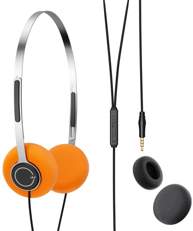 Main image of Y3 Retro Wired Headphones, Lightweight, 3.5mm Jack, Breathable Earbuds Adjustable Headband, Dual Mode Cable, Replaceable Orange Ear Pads, 80s 90s Old School, Computer, Laptop, CD Player, Black