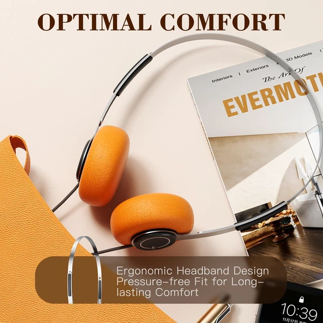 Alt view image 3 of 7 - Y3 Retro Wired Headphones, Lightweight, 3.5mm Jack, Breathable Earbuds Adjustable Headband, Dual Mode Cable, Replaceable Orange Ear Pads, 80s 90s Old School, Computer, Laptop, CD Player, Black