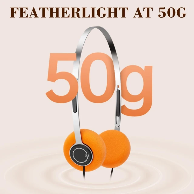 Alt view image 5 of 7 - Y3 Retro Wired Headphones, Lightweight, 3.5mm Jack, Breathable Earbuds Adjustable Headband, Dual Mode Cable, Replaceable Orange Ear Pads, 80s 90s Old School, Computer, Laptop, CD Player, Black