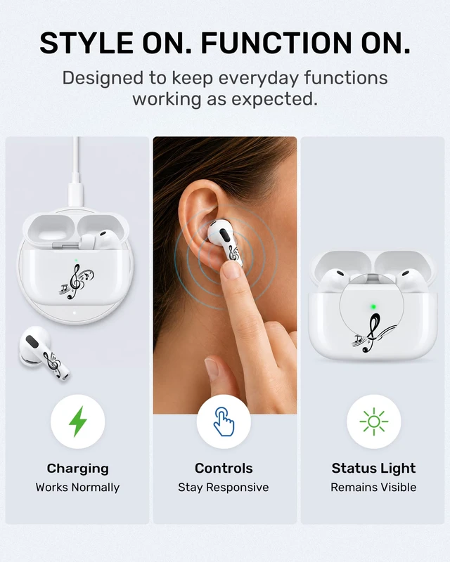 Alt view image 6 of 7 - for AirPods Sticker Skin Set, Earbud + Charging Case Wrap Decals with Applicator & Spare, Fits AirPods 5/4/3/2/1 & Pro/Pro 2/Pro 3, No Interference Musical Notes Treble Clef