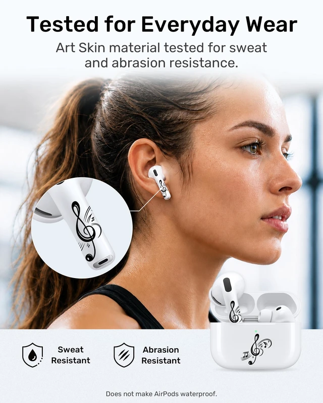 Alt view image 7 of 7 - for AirPods Sticker Skin Set, Earbud + Charging Case Wrap Decals with Applicator & Spare, Fits AirPods 5/4/3/2/1 & Pro/Pro 2/Pro 3, No Interference Musical Notes Treble Clef