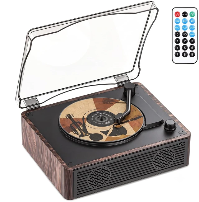 Main image of Portable CD Player with Speakers, 12H Playtime with Bluetooth 5.4, Retro CD Player with Hi-Fi Bass Boost, 5000mAh Battery for Home Decor, Bedroom, Outdoor, Gift (Brown)