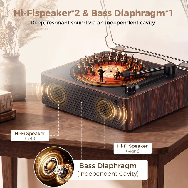 Alt view image 4 of 7 - Portable CD Player with Speakers, 12H Playtime with Bluetooth 5.4, Retro CD Player with Hi-Fi Bass Boost, 5000mAh Battery for Home Decor, Bedroom, Outdoor, Gift (Brown)