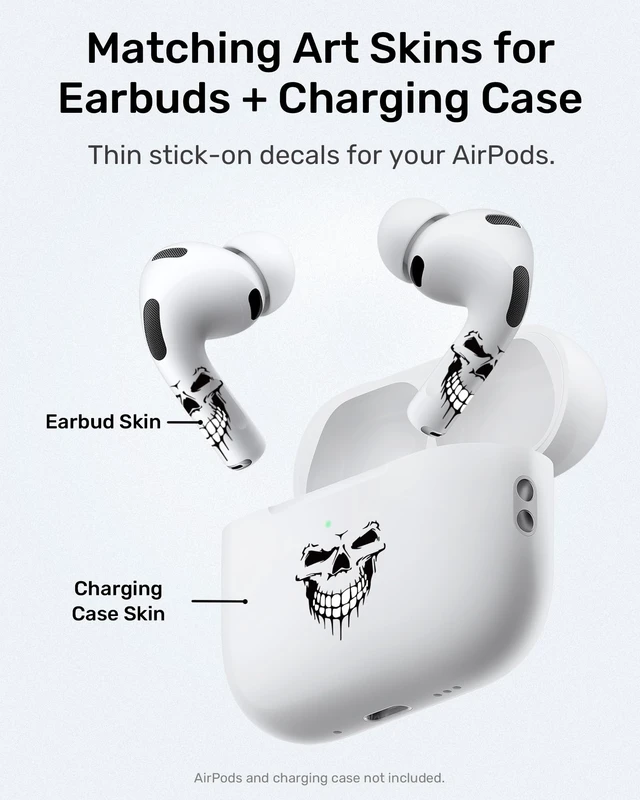 Alt view image 2 of 7 - for AirPods Sticker Skin Set, Earbud + Charging Case Wrap Decals, Applicator Included + Spare, Fits AirPods 5/4/3/2/1 & Pro/Pro 2/Pro 3 Dripping Skull