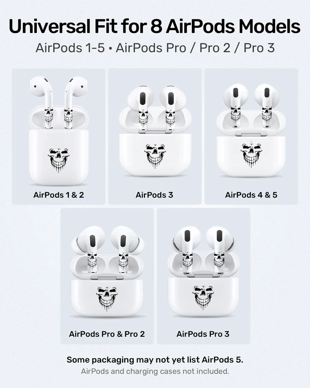 Alt view image 4 of 7 - for AirPods Sticker Skin Set, Earbud + Charging Case Wrap Decals, Applicator Included + Spare, Fits AirPods 5/4/3/2/1 & Pro/Pro 2/Pro 3 Dripping Skull