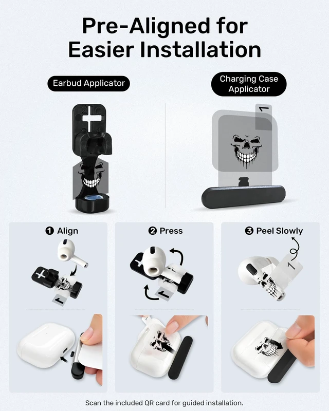 Alt view image 5 of 7 - for AirPods Sticker Skin Set, Earbud + Charging Case Wrap Decals, Applicator Included + Spare, Fits AirPods 5/4/3/2/1 & Pro/Pro 2/Pro 3 Dripping Skull