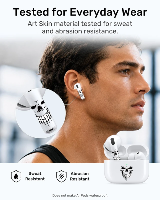 Alt view image 7 of 7 - for AirPods Sticker Skin Set, Earbud + Charging Case Wrap Decals, Applicator Included + Spare, Fits AirPods 5/4/3/2/1 & Pro/Pro 2/Pro 3 Dripping Skull