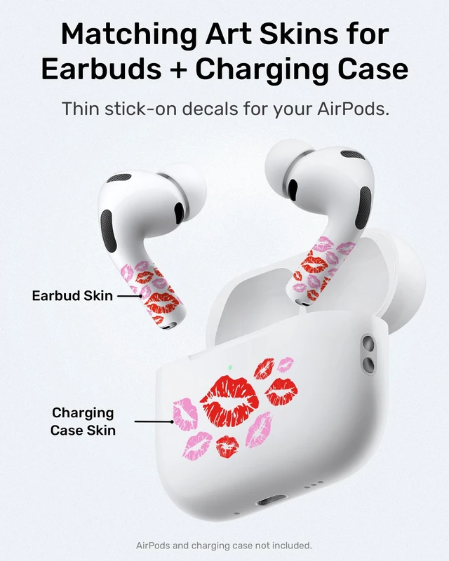 Alt view image 2 of 7 - Pink Lips Sticker for AirPods 5/4/3/2/1 & AirPod Pro/Pro 2/Pro 3, Fashion Decal Skin Accessories for Earbuds and Charging Case, Gift for Women&Girls