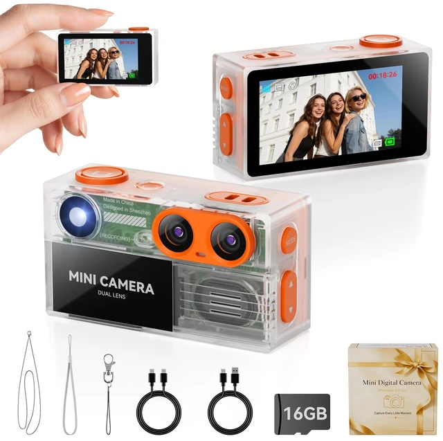 Main image of Vintage Mini Keychain Camera: 2K Dual Lens Digital Camera with 16GB Card,Vintage Keychain Video Camera, 1.97" HD LCD Display, 600mAh Battery Portable Y2K Retro Small Cameras with Elegant Gift Box