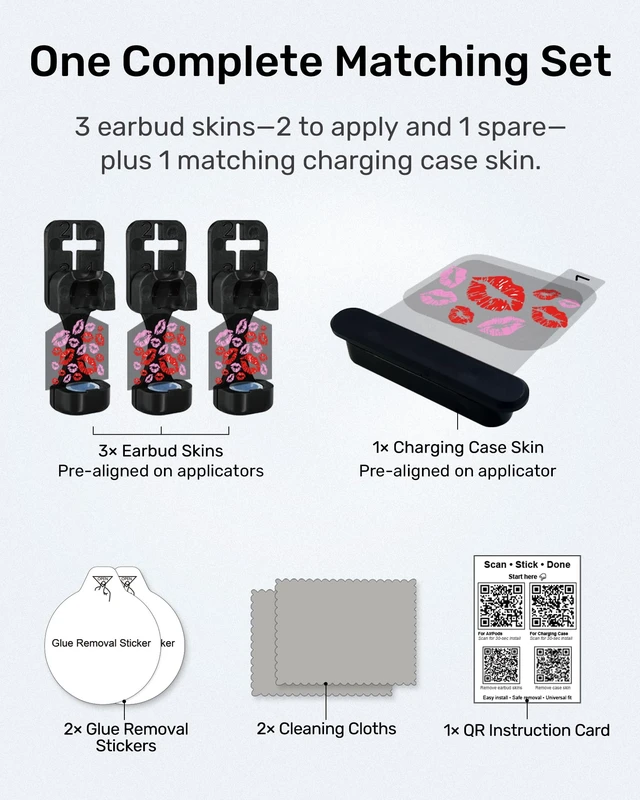 Alt view image 3 of 7 - Pink Lips Sticker for AirPods 5/4/3/2/1 & AirPod Pro/Pro 2/Pro 3, Fashion Decal Skin Accessories for Earbuds and Charging Case, Gift for Women&Girls