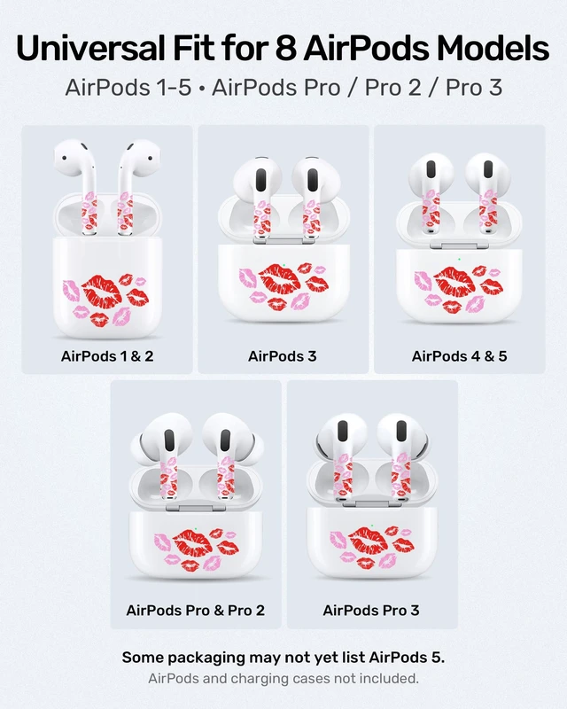 Alt view image 4 of 7 - Pink Lips Sticker for AirPods 5/4/3/2/1 & AirPod Pro/Pro 2/Pro 3, Fashion Decal Skin Accessories for Earbuds and Charging Case, Gift for Women&Girls