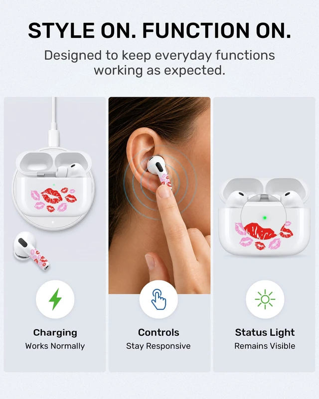 Alt view image 6 of 7 - Pink Lips Sticker for AirPods 5/4/3/2/1 & AirPod Pro/Pro 2/Pro 3, Fashion Decal Skin Accessories for Earbuds and Charging Case, Gift for Women&Girls