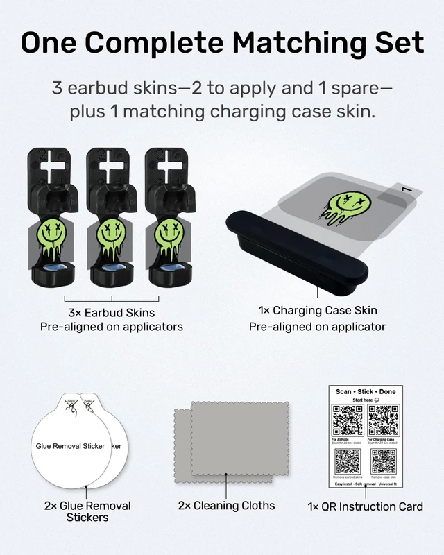 Alt view image 4 of 7 - for Glow in the Dark AirPods Skin Set, Earbud + Charging Case Stickers with Applicator & Spare, Universal Fit for AirPods 5/4/3/2/1 & Pro/Pro 2/Pro 3, Sweat-Resistant, Removable