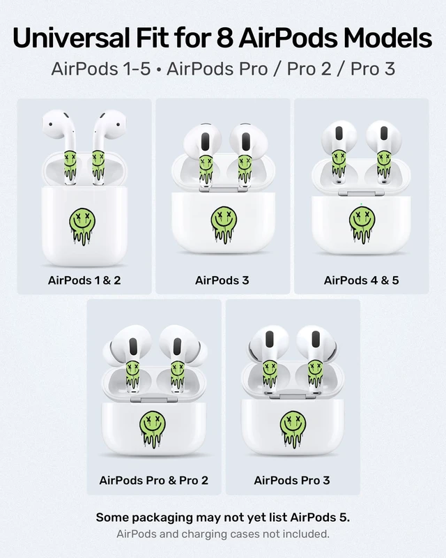 Alt view image 5 of 7 - for Glow in the Dark AirPods Skin Set, Earbud + Charging Case Stickers with Applicator & Spare, Universal Fit for AirPods 5/4/3/2/1 & Pro/Pro 2/Pro 3, Sweat-Resistant, Removable
