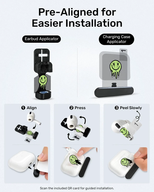 Alt view image 6 of 7 - for Glow in the Dark AirPods Skin Set, Earbud + Charging Case Stickers with Applicator & Spare, Universal Fit for AirPods 5/4/3/2/1 & Pro/Pro 2/Pro 3, Sweat-Resistant, Removable