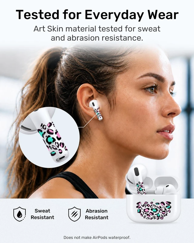Alt view image 7 of 7 - Leopard Print Skin Set for AirPods, Earbud + Charging Case Stickers with Applicator & Spare, Universal Fit for AirPods 5/4/3/2/1 & Pro/Pro 2/Pro 3, Removable, Water-Resistant, No Interference
