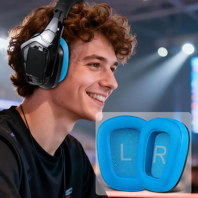 Alt view image 4 of 5 - Earpads for Logitech G35/G930/G933/G935/G633/G635/G533/G430/G431/G432/G433/G332/G230/G231/G233 Gaming Headset, Replacement Ear Pads Cushions with Protein Leather - Blue