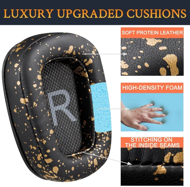 Alt view image 4 of 7 - Earpads for Logitech G35/G930/G933/G935/G633/G635/G533/G430/G431/G432/G433/G332/G230/G231/G233 Gaming Headset, Replacement Ear Pads Cushions with Protein Leather - Black Gold