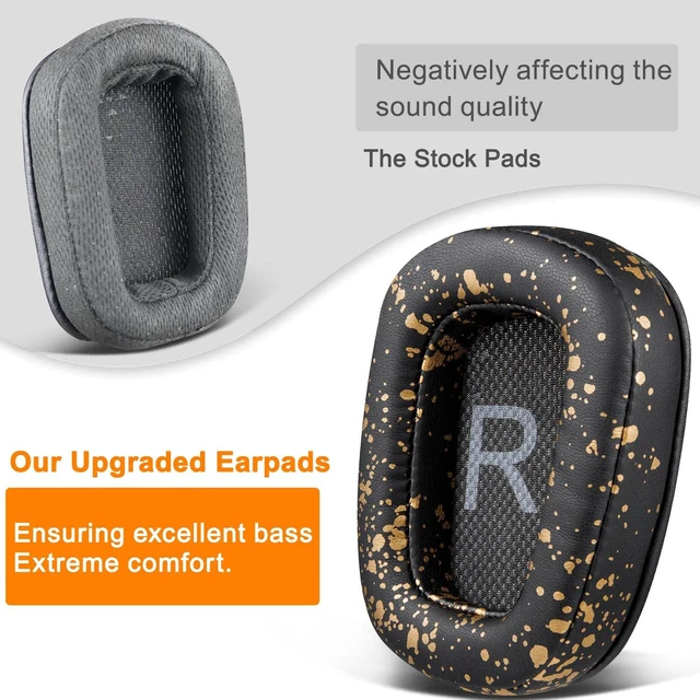 Alt view image 6 of 7 - Earpads for Logitech G35/G930/G933/G935/G633/G635/G533/G430/G431/G432/G433/G332/G230/G231/G233 Gaming Headset, Replacement Ear Pads Cushions with Protein Leather - Black Gold