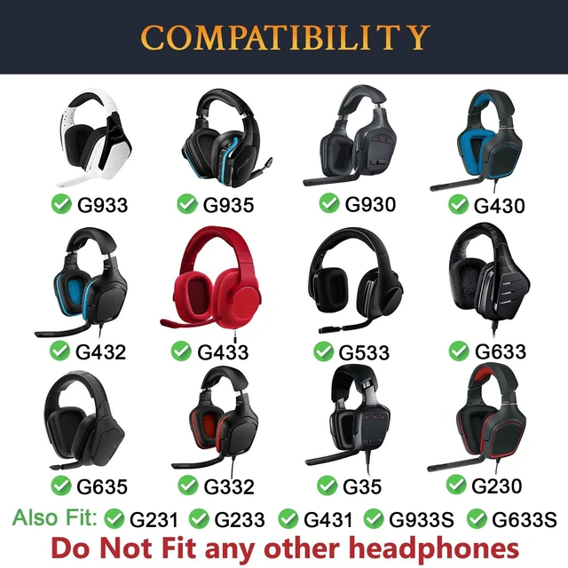 Alt view image 2 of 5 - Earpads for Logitech G35/G930/G933/G935/G633/G635/G533/G430/G431/G432/G433/G332/G230/G231/G233 Gaming Headset, Replacement Ear Pads Cushions with Protein Leather - Red