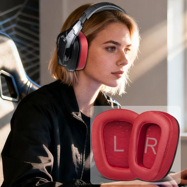 Alt view image 4 of 5 - Earpads for Logitech G35/G930/G933/G935/G633/G635/G533/G430/G431/G432/G433/G332/G230/G231/G233 Gaming Headset, Replacement Ear Pads Cushions with Protein Leather - Red