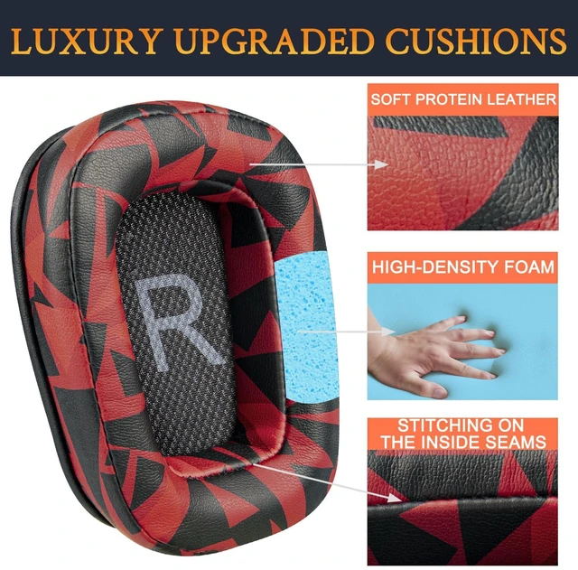 Alt view image 4 of 7 - Earpads for Logitech G35/G930/G933/G935/G633/G635/G533/G430/G431/G432/G433/G332/G230/G231/G233 Gaming Headset, Replacement Ear Pads Cushions with Protein Leather - Red Storm