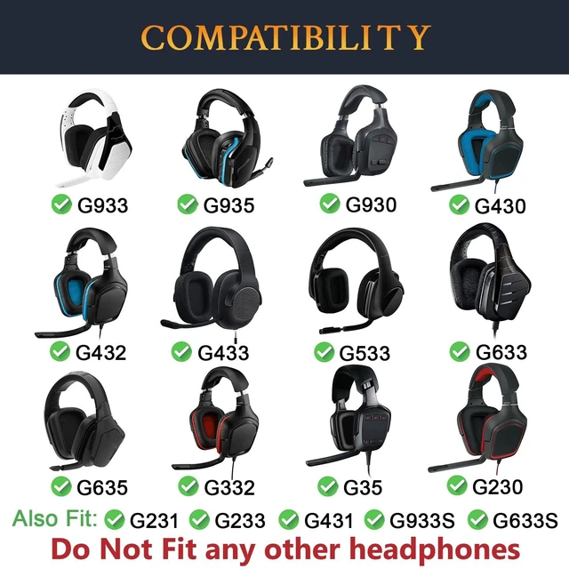 Alt view image 2 of 7 - Mesh Earpads for Logitech G935/G933/G930/G432/G35 - Black for G35/G930/G933/G935/G633/G635/G533/G430/G431/G432/G433/G332/G230/G231/G233 Headphones