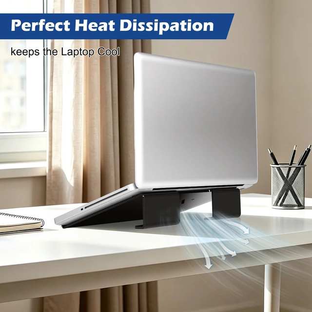 Alt view image 2 of 7 - Slim Acrylic Laptop Stand, Black, 11-17Inch Portable, Ventilated, Desktop Riser for Desk