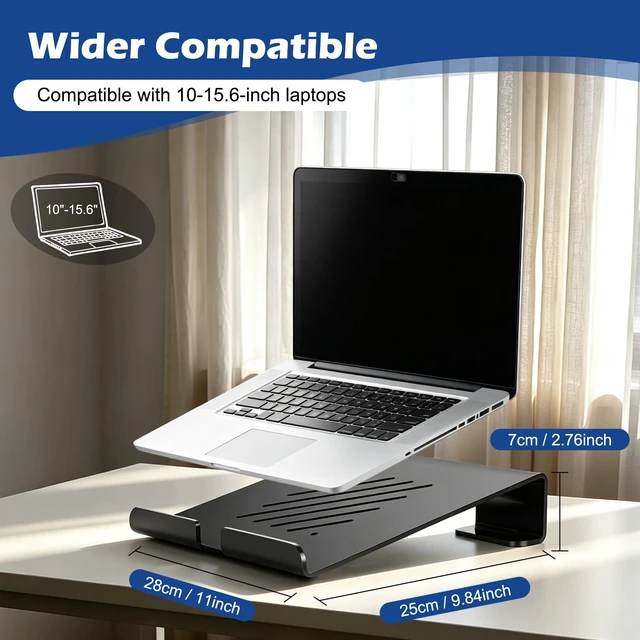 Alt view image 3 of 7 - Slim Acrylic Laptop Stand, Black, 11-17Inch Portable, Ventilated, Desktop Riser for Desk