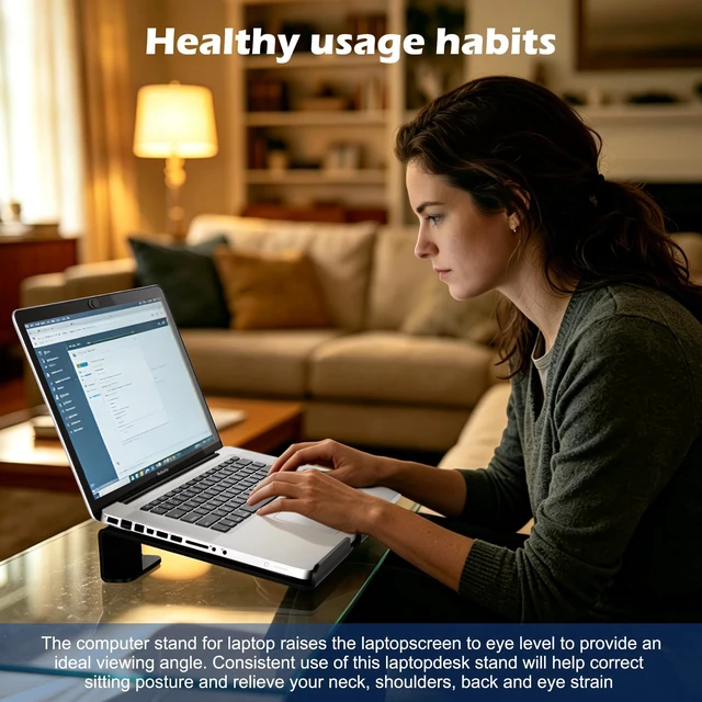 Alt view image 7 of 7 - Slim Acrylic Laptop Stand, Black, 11-17Inch Portable, Ventilated, Desktop Riser for Desk